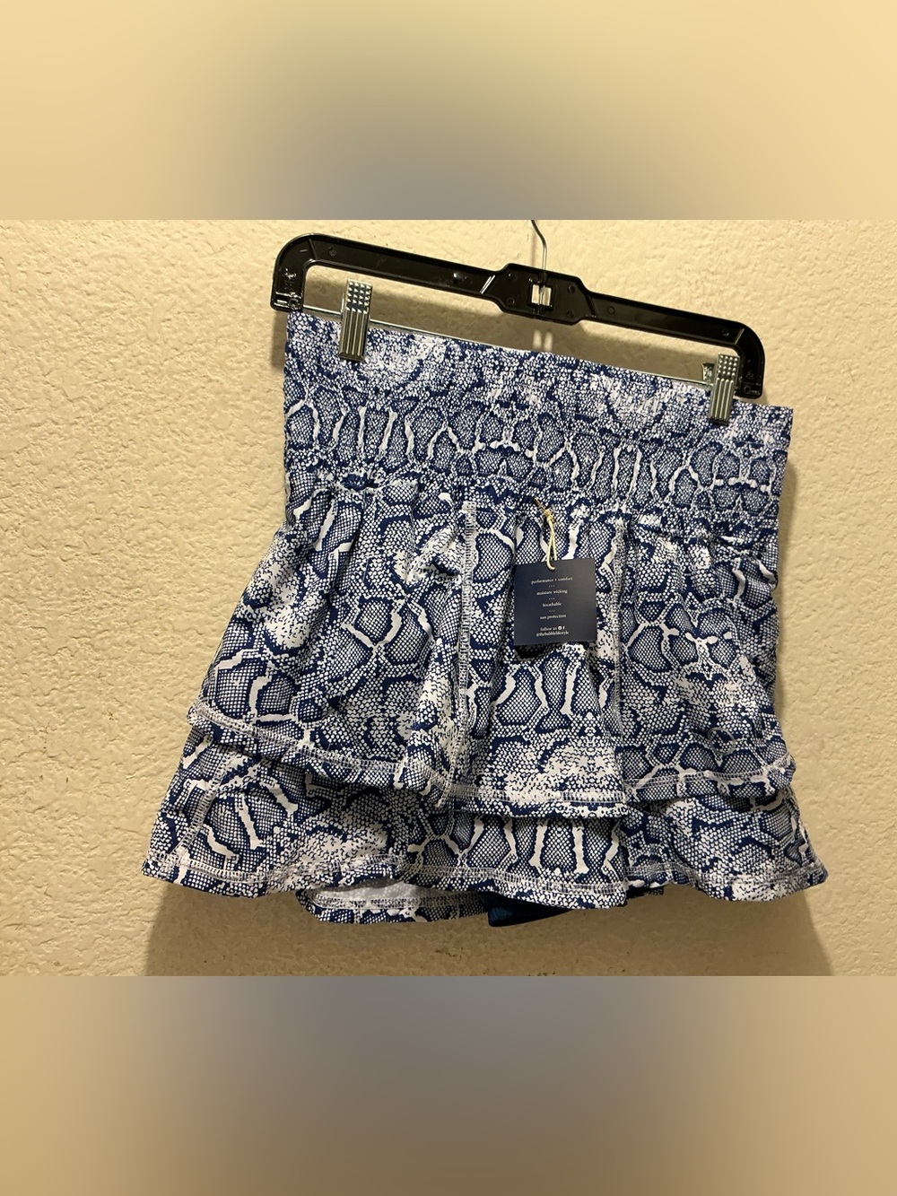 The bubble tennis Smocked Waist Blue Snake-Print Skort with Ruffle Hem